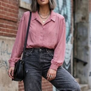 : NWT Vintage VOIR. Embellished Long Sleeve Blouse - Size L